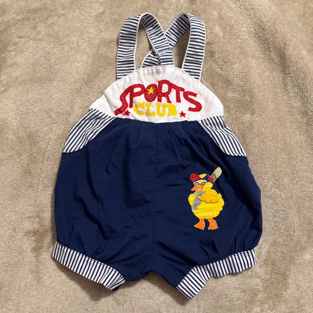 Vintage Sports Club Duck Bubble Sunsuit Navy Blue Striped 24M Kids Romper